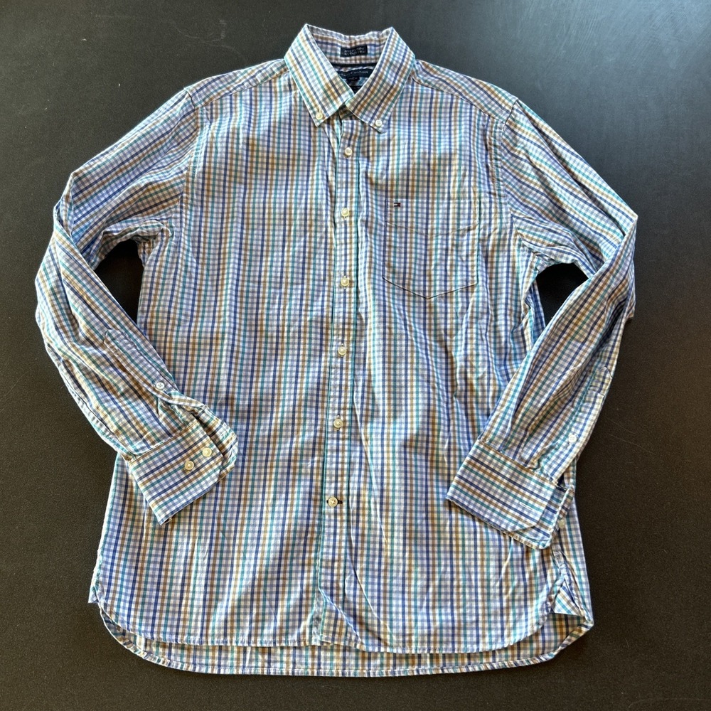 Tommy Hilfiger Shirt Men's Size Medium Button Down Long Sleeve Plaid Preppy
